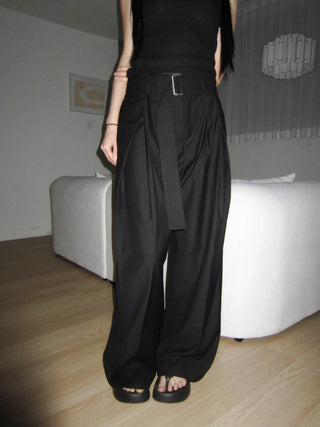 belt pin tuck wide long slacks