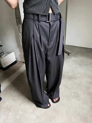 belt pin tuck wide long slacks