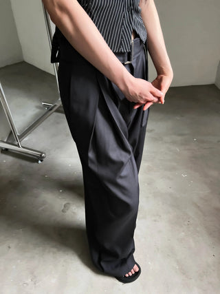 belt pin tuck wide long slacks