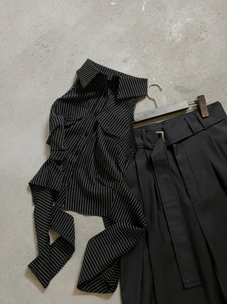 belt pin tuck wide long slacks