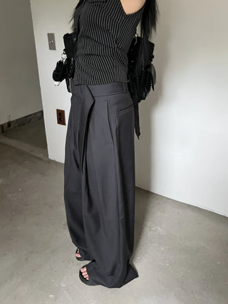 belt pin tuck wide long slacks