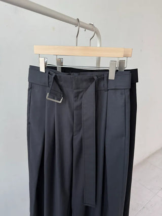 belt pin tuck wide long slacks