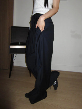 belt pin tuck wide long slacks