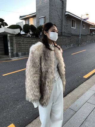 Oversized premium loose-fit fox faux fur jacket