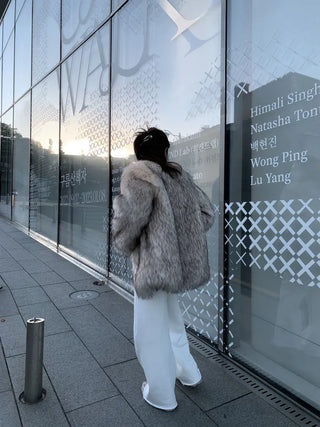 Oversized premium loose-fit fox faux fur jacket