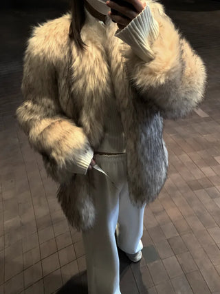 Oversized premium loose-fit fox faux fur jacket