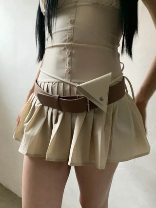 Corset volume shirring beige mini one-piece