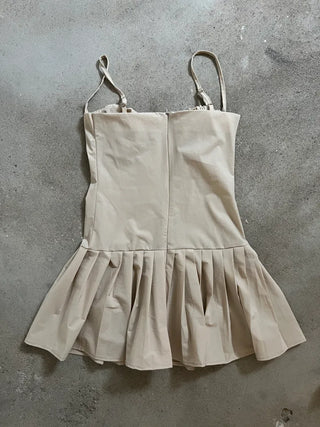 Corset volume shirring beige mini one-piece