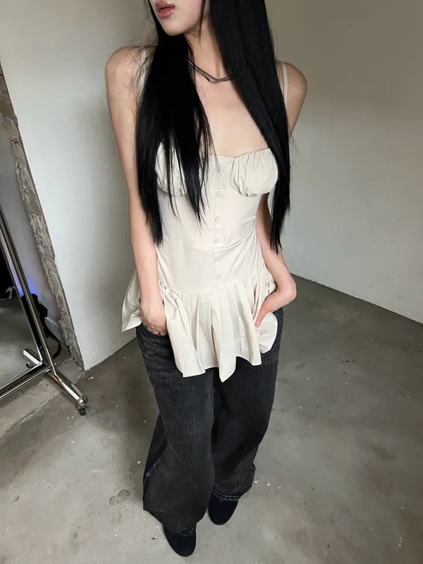 Corset volume shirring beige mini one-piece