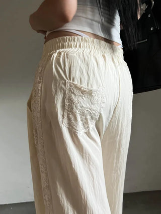 Summer Race Track Wide Banding Pants: Rustling Nylon Y2K Summer Pleated Cooling Pants