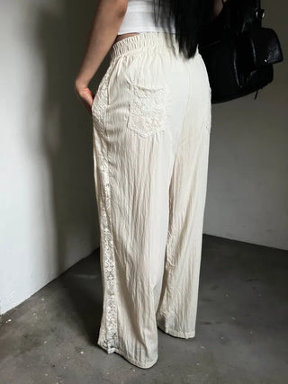 Summer Race Track Wide Banding Pants: Rustling Nylon Y2K Summer Pleated Cooling Pants