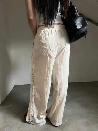 Summer Race Track Wide Banding Pants: Rustling Nylon Y2K Summer Pleated Cooling Pants