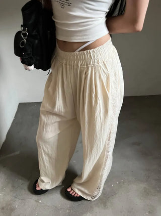 Summer Race Track Wide Banding Pants: Rustling Nylon Y2K Summer Pleated Cooling Pants