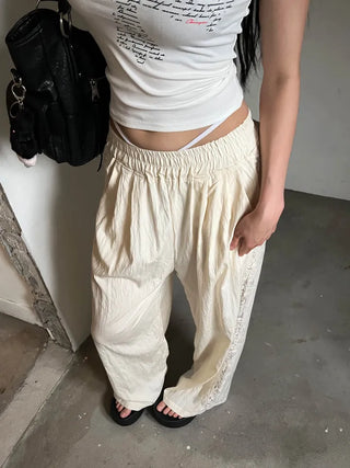 Summer Race Track Wide Banding Pants: Rustling Nylon Y2K Summer Pleated Cooling Pants