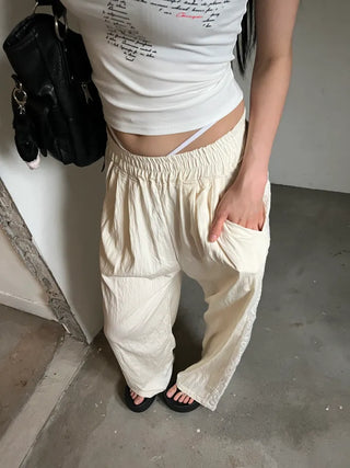 Summer Race Track Wide Banding Pants: Rustling Nylon Y2K Summer Pleated Cooling Pants