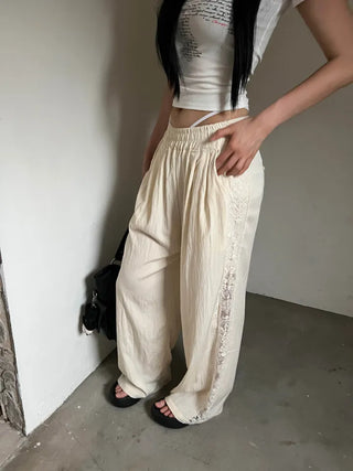 Summer Race Track Wide Banding Pants: Rustling Nylon Y2K Summer Pleated Cooling Pants