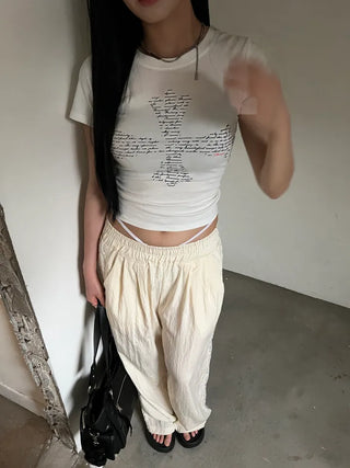 Summer Race Track Wide Banding Pants: Rustling Nylon Y2K Summer Pleated Cooling Pants