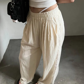 Summer Race Track Wide Banding Pants: Rustling Nylon Y2K Summer Pleated Cooling Pants