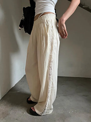 Summer Race Track Wide Banding Pants: Rustling Nylon Y2K Summer Pleated Cooling Pants