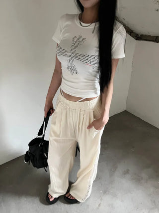 Summer Race Track Wide Banding Pants: Rustling Nylon Y2K Summer Pleated Cooling Pants