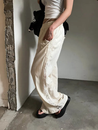 Summer Race Track Wide Banding Pants: Rustling Nylon Y2K Summer Pleated Cooling Pants