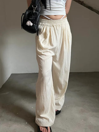 Summer Race Track Wide Banding Pants: Rustling Nylon Y2K Summer Pleated Cooling Pants