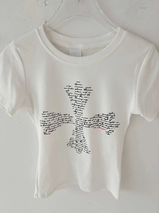 Lettering Cross Y2K Crop Slim Fit Summer Short Sleeve T-Shirt