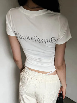 Lettering Cross Y2K Crop Slim Fit Summer Short Sleeve T-Shirt