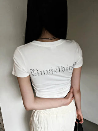 Lettering Cross Y2K Crop Slim Fit Summer Short Sleeve T-Shirt