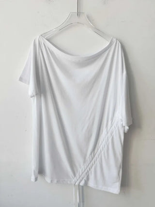 side shirring off-shoulder oversized boxy t-shirt
