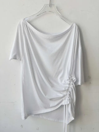 side shirring off-shoulder oversized boxy t-shirt