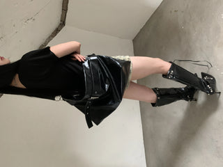 Black Wide Belted Leather Crossbody Bag Big Bag Shoulder Bag