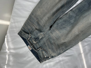 OOTJ/OOT Low-Rise Wide Mid-Cyan Crack Wash Roll-Up Denim Pants
