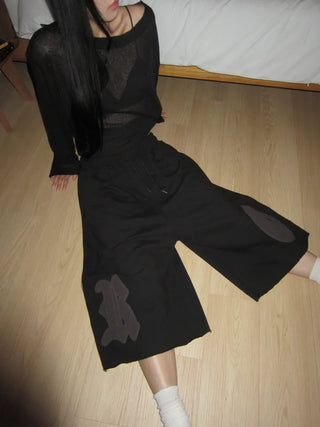 summer linen oversized see-through boxy summer long-sleeved knit t-shirt