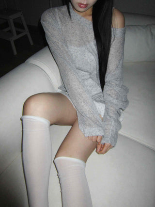 summer linen oversized see-through boxy summer long-sleeved knit t-shirt