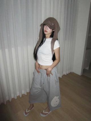 Knitted hood scarf ball cap hat