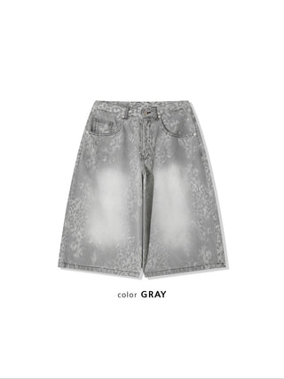 leopard print wide bermuda shorts with 3/4 length denim pants