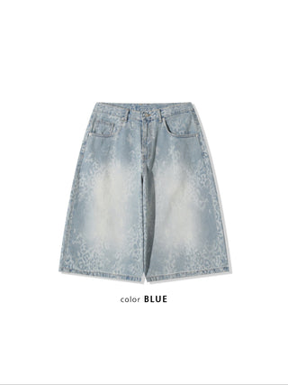 leopard print wide bermuda shorts with 3/4 length denim pants