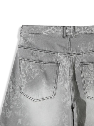 leopard print wide bermuda shorts with 3/4 length denim pants