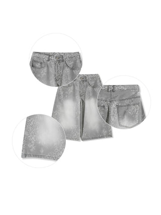 leopard print wide bermuda shorts with 3/4 length denim pants