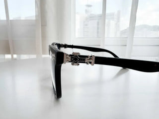 Chrome Cross Blue Light Blocking Square Horn-Rimmed Glasses