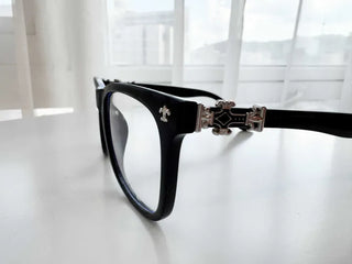 Chrome Cross Blue Light Blocking Square Horn-Rimmed Glasses