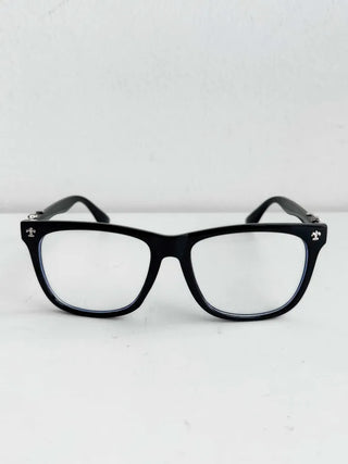 Chrome Cross Blue Light Blocking Square Horn-Rimmed Glasses
