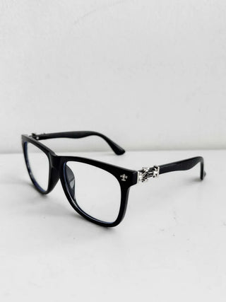 Chrome Cross Blue Light Blocking Square Horn-Rimmed Glasses