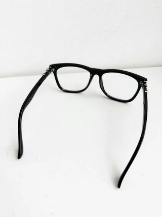 Chrome Cross Blue Light Blocking Square Horn-Rimmed Glasses