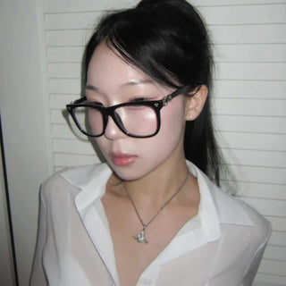Chrome Cross Blue Light Blocking Square Horn-Rimmed Glasses