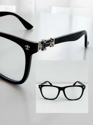 Chrome Cross Blue Light Blocking Square Horn-Rimmed Glasses