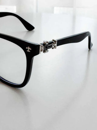 Chrome Cross Blue Light Blocking Square Horn-Rimmed Glasses