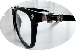 Chrome Cross Blue Light Blocking Square Horn-Rimmed Glasses