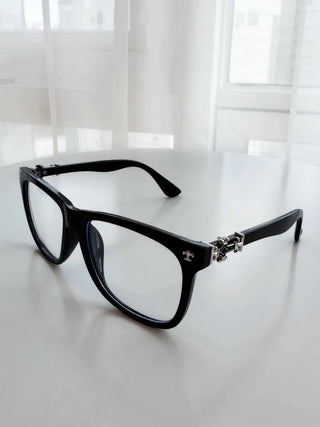 Chrome Cross Blue Light Blocking Square Horn-Rimmed Glasses